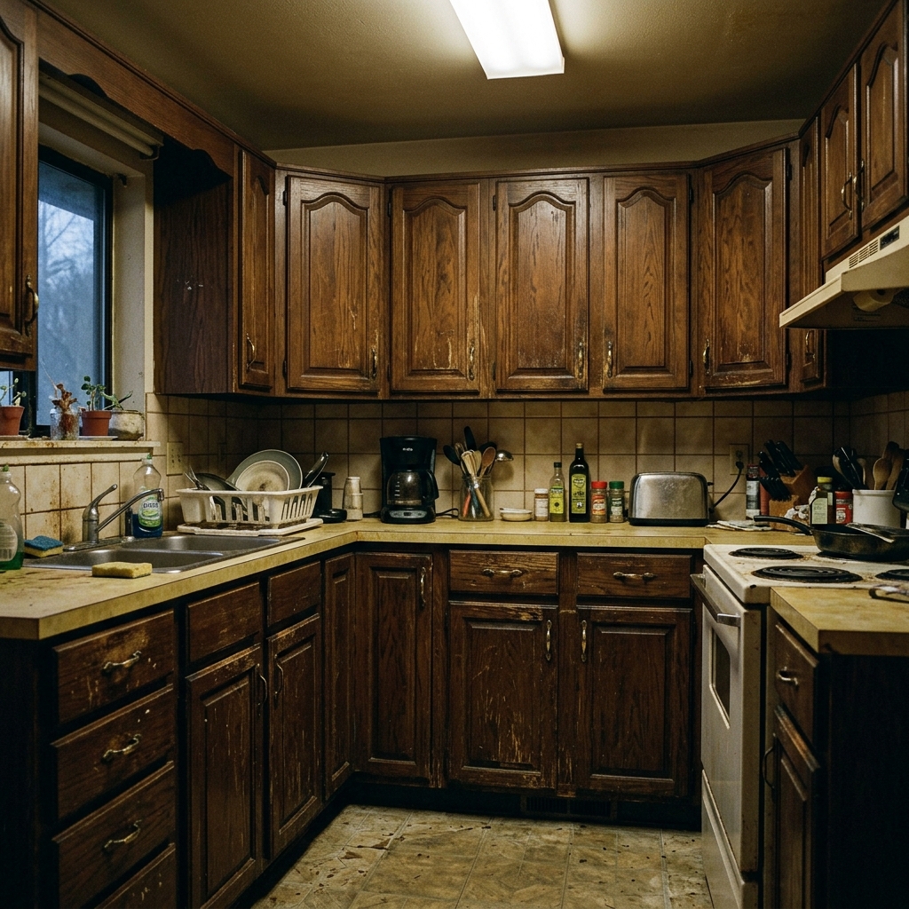 Kitchen cabinets before painting